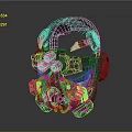 Futuristic Helmet With Mechanical Design Green Lights And Black Gray Body Structure
